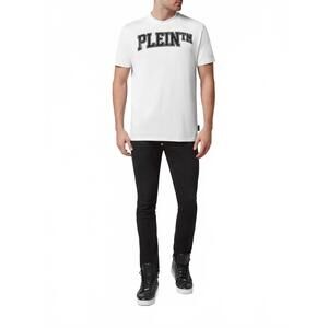 NEW PHILIPP PLEIN rhinestone logo graphic t-shirt in white